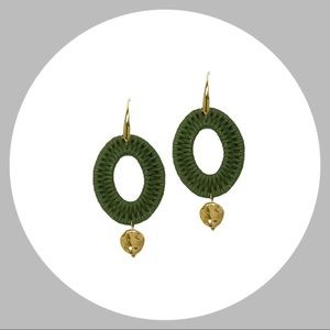 Olive Green Oval Drop Earrings
